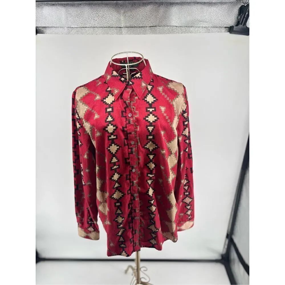 Lauren Ralph Lauren Petite Western Aztec Shirt Red Size LP Cotton
